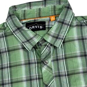 Orvis Trout Bum Button Up Shirt Mens XL Green Plaid Fishing Outdoor Short Sleeve